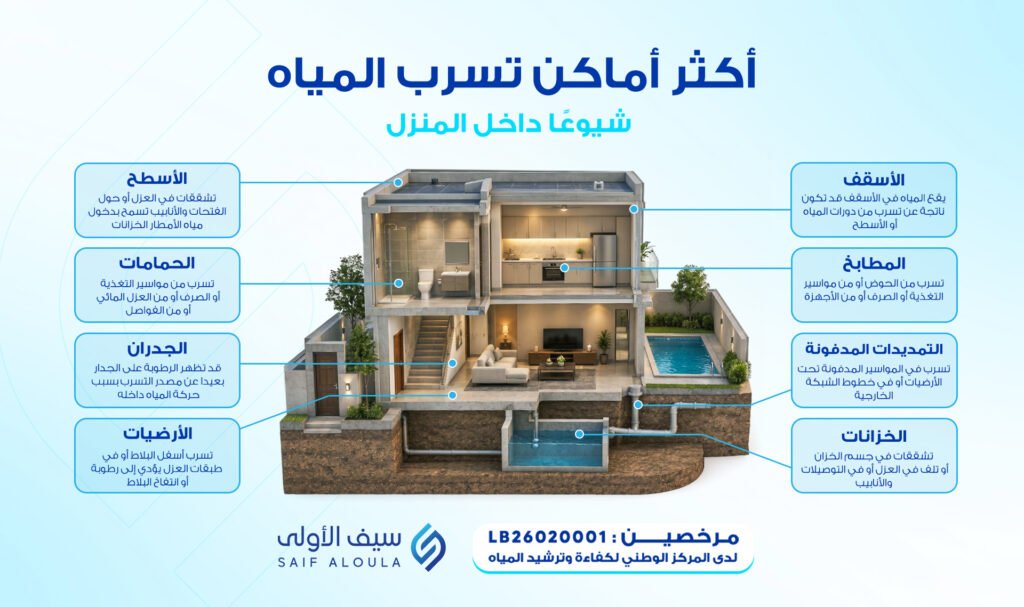 اماكن تسرب المياه